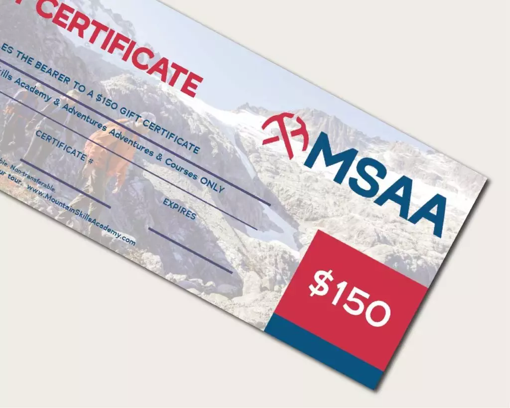 Mountain Skills Academy & Adventures $150 Gift Certificate