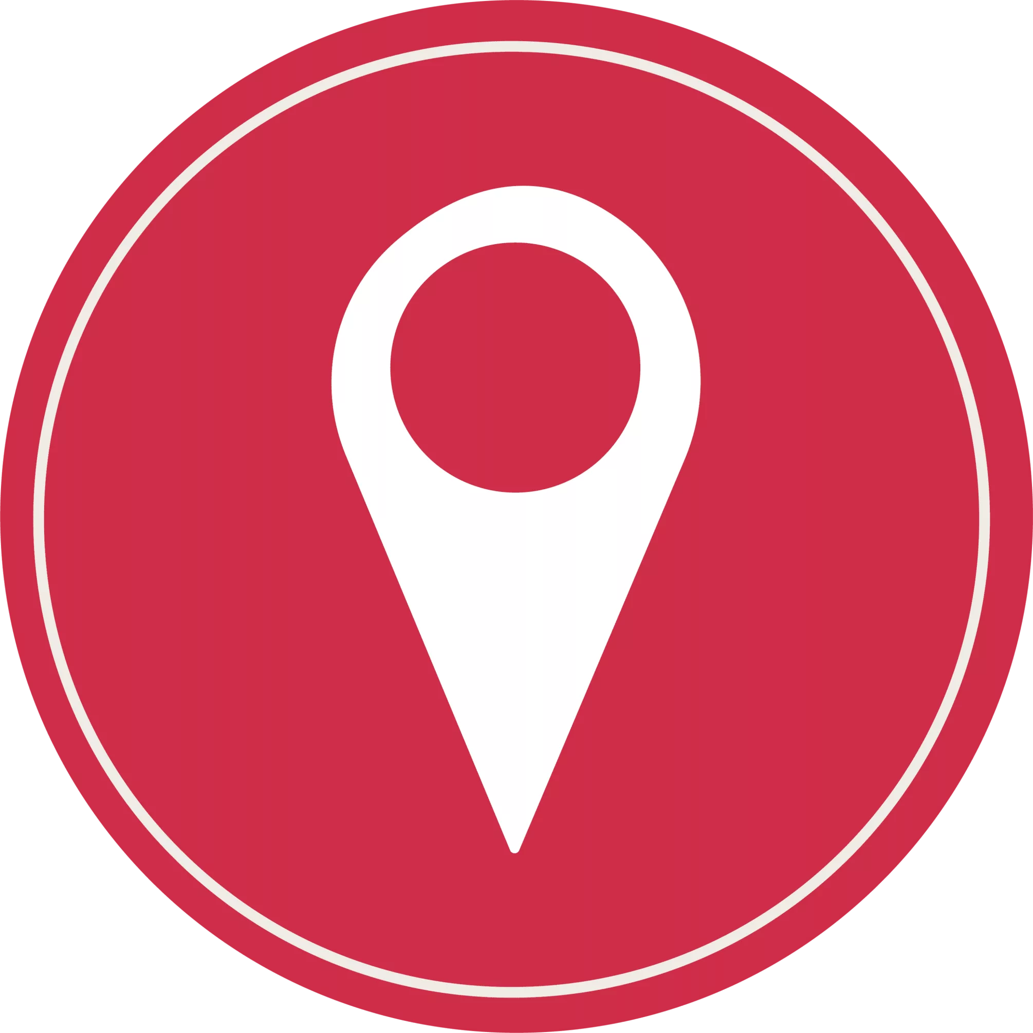 A white location pin icon in a red circle, symbolizing adventure.